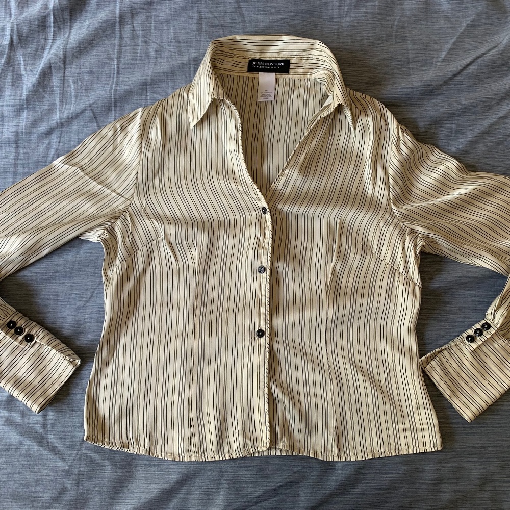 Jones New York White Striped Silk Top Size 8P